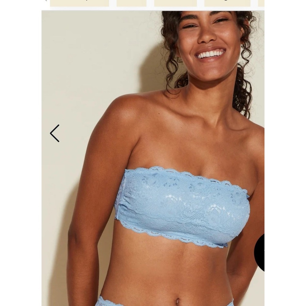 Cosabella Never Say Never Flirtie Bandeau Bra XL Blue Scalloped Floral Lace